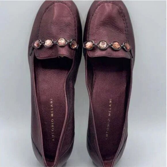 Antonio Melani Women's Maroon Iridescent Loafers Flat w/Rhinestone Detail Size 7 - Picture 6 of 11